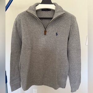 Ralph Lauren Men’s Heather Gray Half-Zip Sweater with Navy Pony